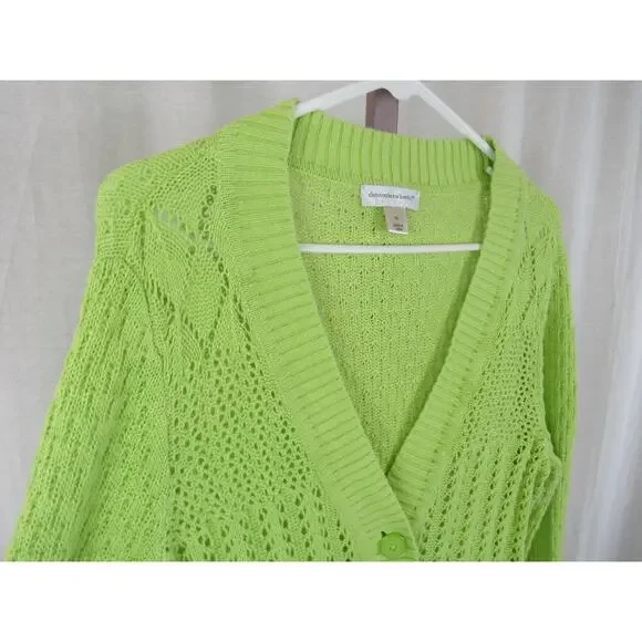 Christopher & Banks XL Chartreuse Open Knit Crochet One Button Cardigan Sweater - Picture 5 of 10